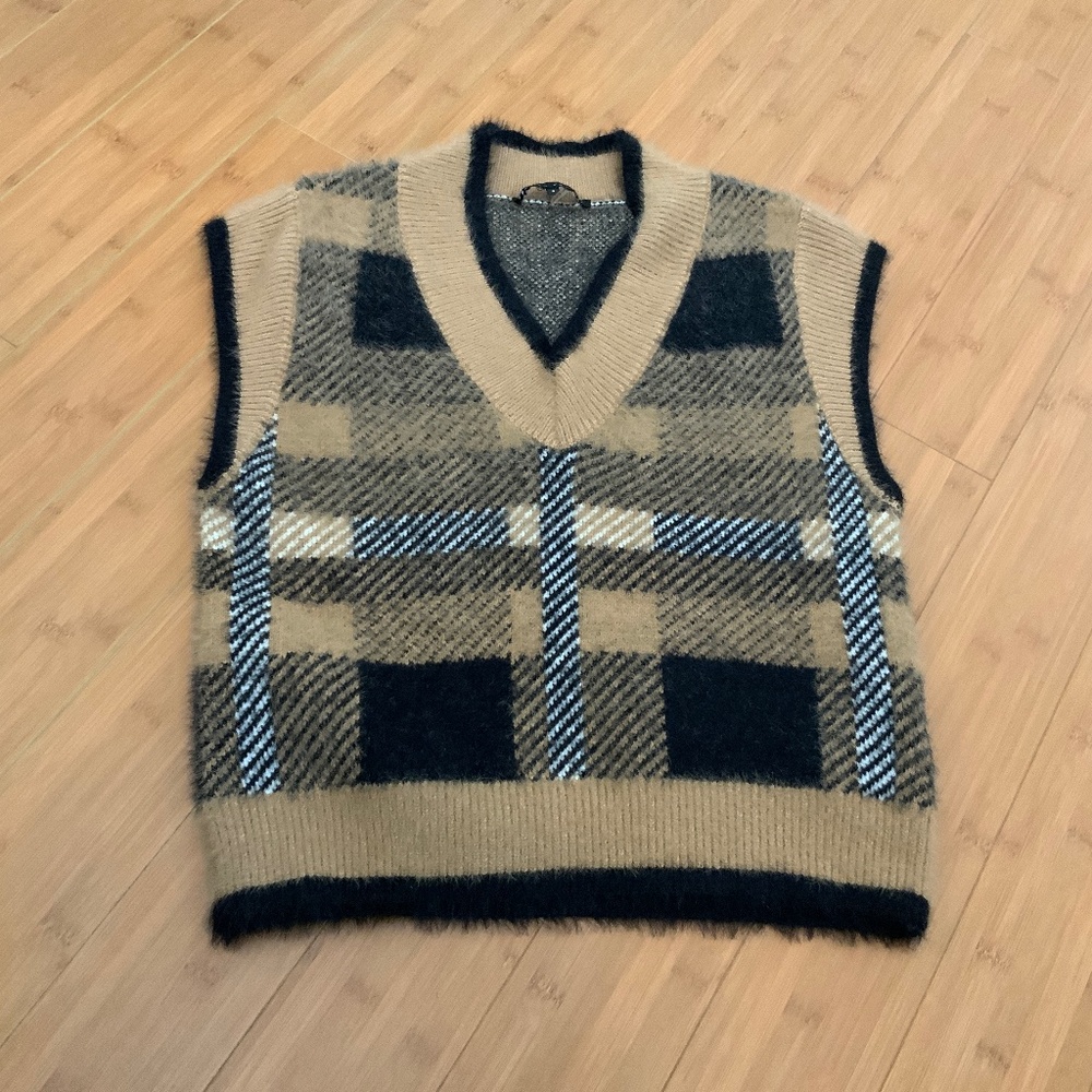 English Factory Plaid V Neck Sweater Vest